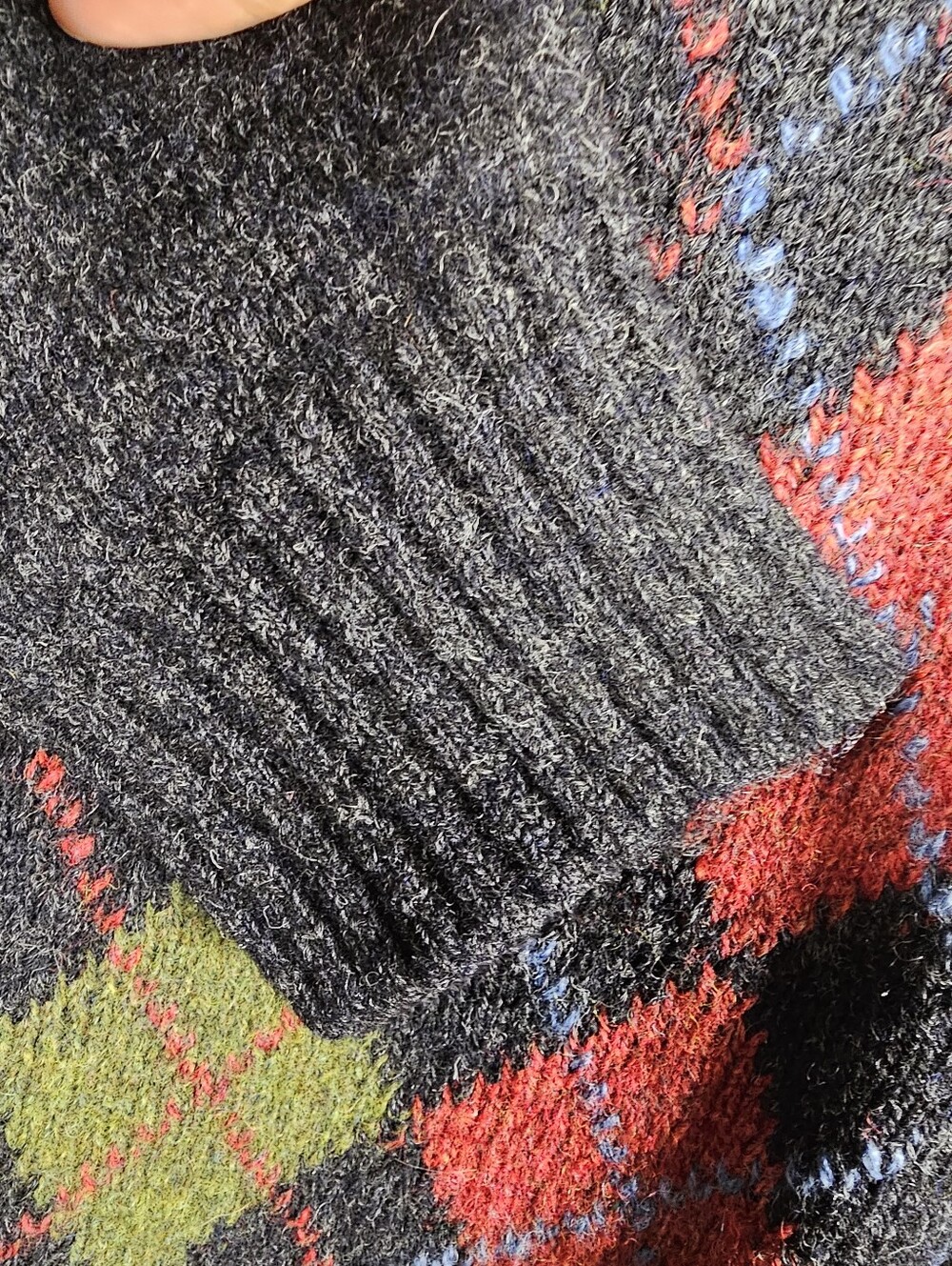 Vintage 90s Lands End 100% Shetland Wool Argyle Sweater Mens L Made in Scotland - Picture 6 of 10